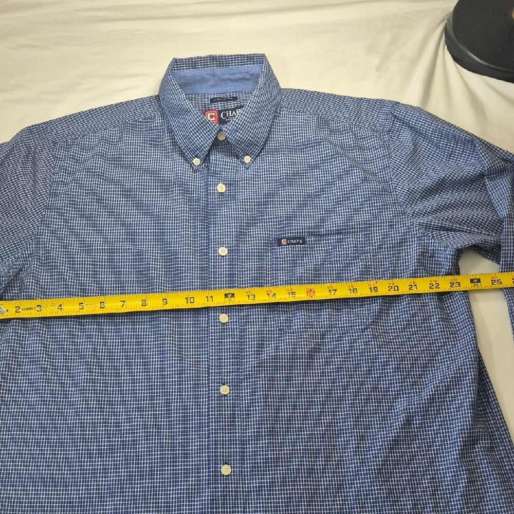 Chaps Navy and White Plaid Men's Shirt - Picture 6 of 13